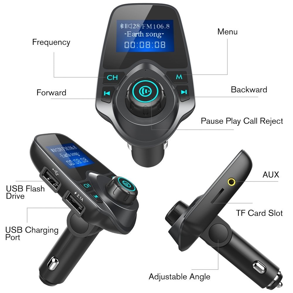 ANLUD Bluetooth Draadloze Auto Mp3 Speler Handsfree Car Kit Fm-zender A2DP 5 V 2.1A USB Lader LCD Display Auto FM Modulator