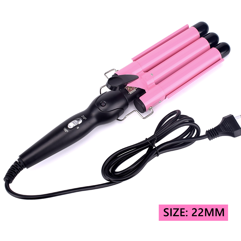 Plancha rizadora de pelo , rizador de pelo de triple barril de cerámica, herramientas de estilismo, ondulador de pelo: Rojo