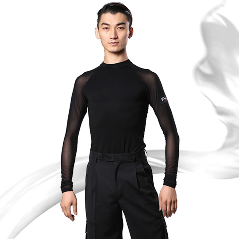 łacina taniec góry czarny z długim rękawem łacina mężczyźni koszula Cha rumba Salsa samba wykonanie ubrania męskie praktyka Dancewear mężczyzna DNV10802