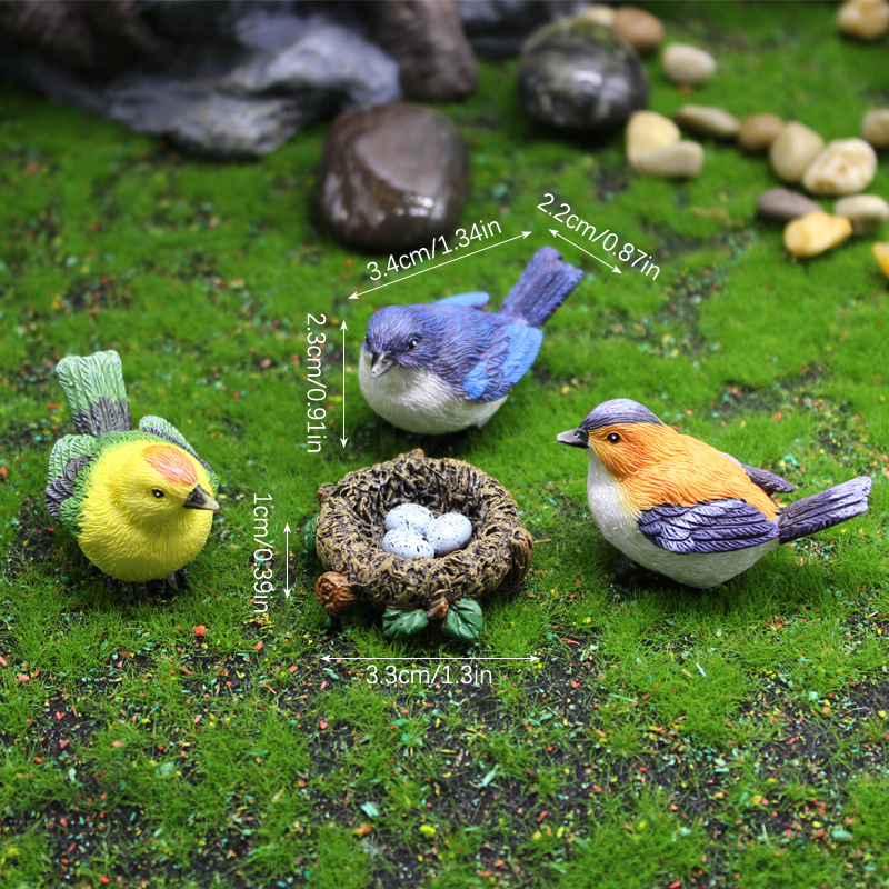 Birdie Beeldjes Tuinieren Ornamenten 4 stks/set Vogelnest Vogel Eieren Landschap Mini Bonsai Simulatie Model Poppenhuis Decor