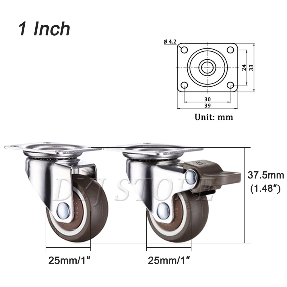 1/4 Pack 360 Degree Swivel Caster Wheels Heavy Duty Caster With Top Plate TPE Rubber Caster For Furniture Carts Warehouse Shelf