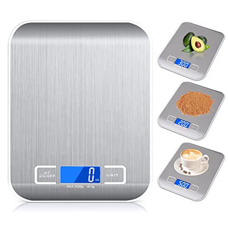 Báscula de Cocina Digital inteligente con función de tara, balanza de cocina de precisión de 5Kg/1G, pantalla LCD de acero inoxidable