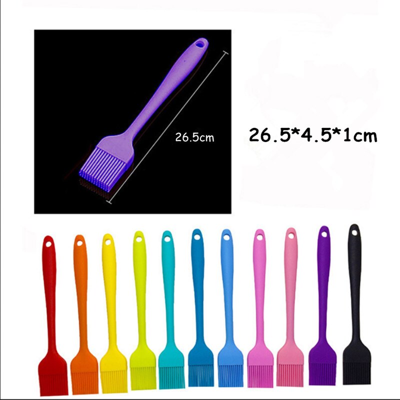 Fødevaregodkendt silikone farverig bbq børste bage bolosy giftfri grill scrub køkkenredskaber varmebestandig grillbørste 3 stk/sæt: 26.5cm farver tilfældigt