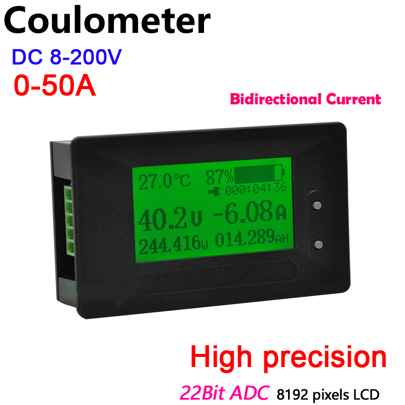 DC 50A Digitale LCD Coulombmeter Voltmeter AMP batterij Capaciteit indicator Lithium Li-Ion Lifepo4 lood-zuur 12v 24v 36v 48V 60V 72V