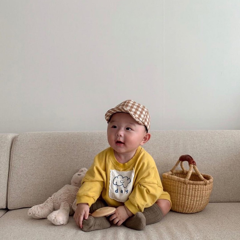 Höst pojkar flickor hatt rutiga kepsar koreanska barn baseball hatt barn tillbehör fotografi pro
