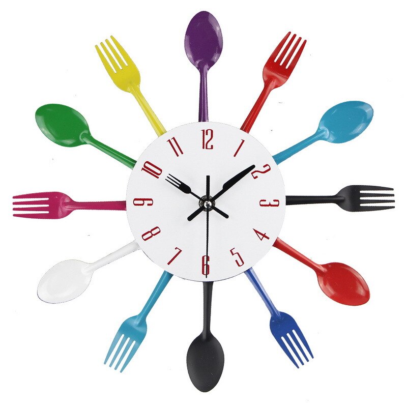 2020New Clock Watch Wall Clocks Cutlery Metal Kitchen Wall Clock Spoon Fork 3D Removable Quartz Wall Mounted Clocks: MULTI