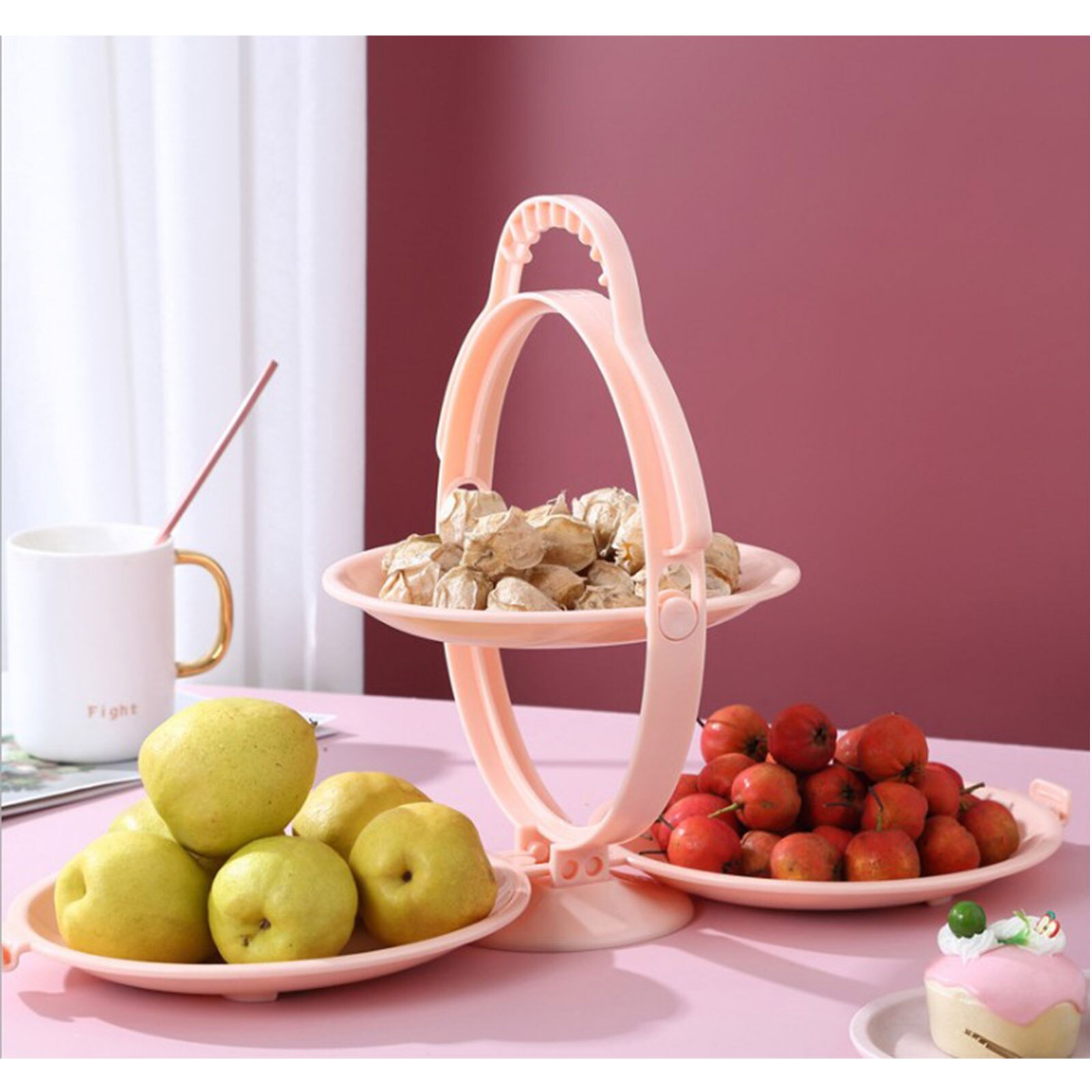3 Colors Folding Fruit Plate Double-Layer Smiley Vertical Modern Creativity Portable Display Stand
