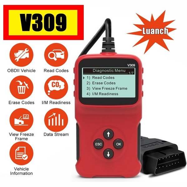 Vehicles Code Reader Automotive Erase/Reset Fault Codes Diagnostic Scanner Code Reader Scanner Upgrade OBD2 V309