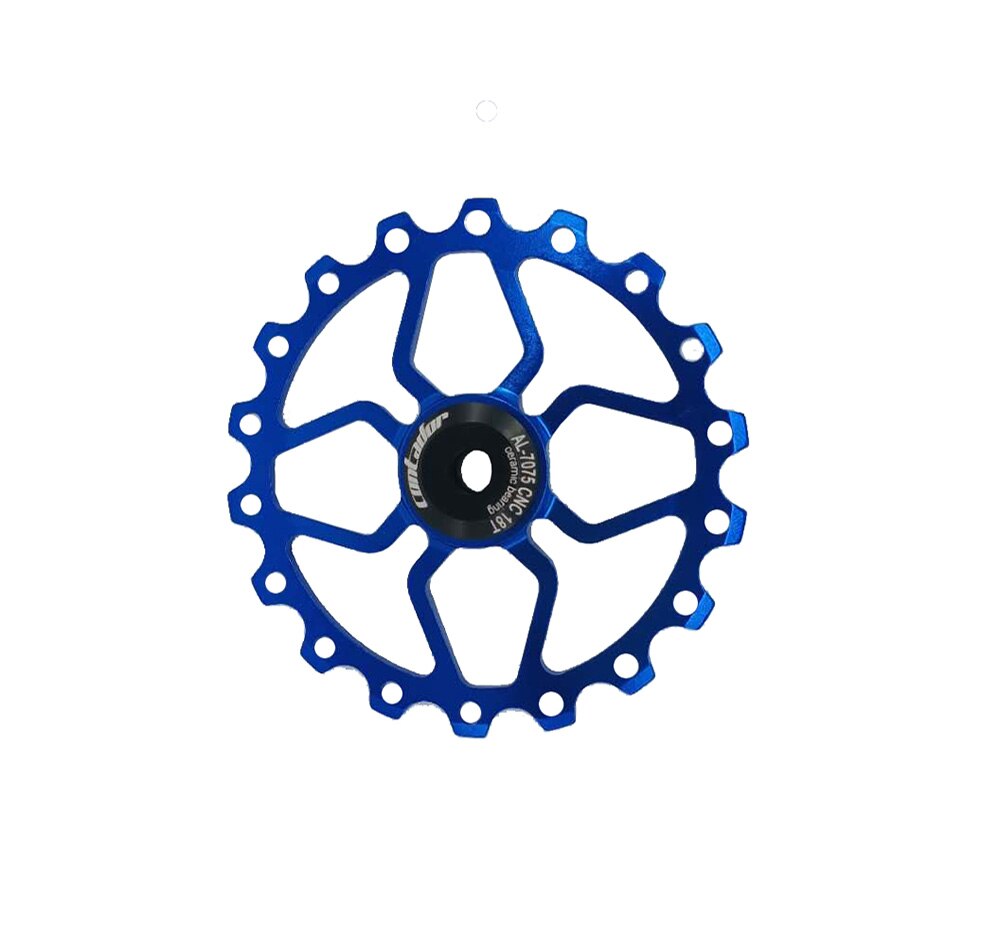 Bicycle rear derailleur ceramic guide wheel 11T / 12T / 13T / 18T ceramic bearing guide wheel variable speed tensioner: Blue  18T