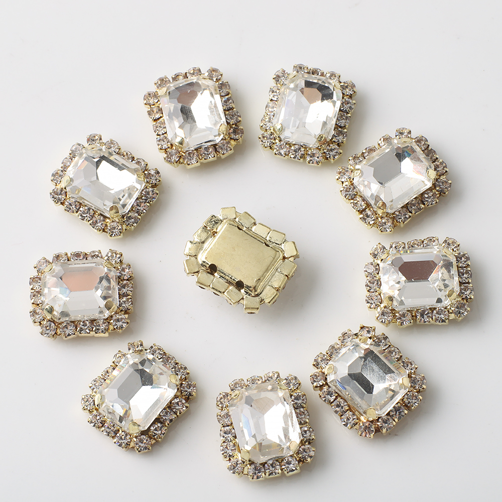 12X14mm 10 Uds diamante Rectangular con incrustaciones de cuatro agujeros garra diamante DIY joyería zapatos para el cabello sombreros materiales accesorios de diamantes de agua: Plata