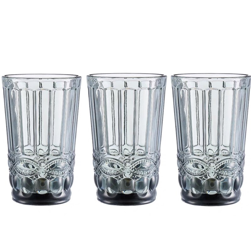 Vasos para beber, copas para jugos, Whisky, Bar, hogar, boda, 350ml, leche, café, en relieve, vasos de vidrio para bebidas, 3 unids/lote: Gris claro