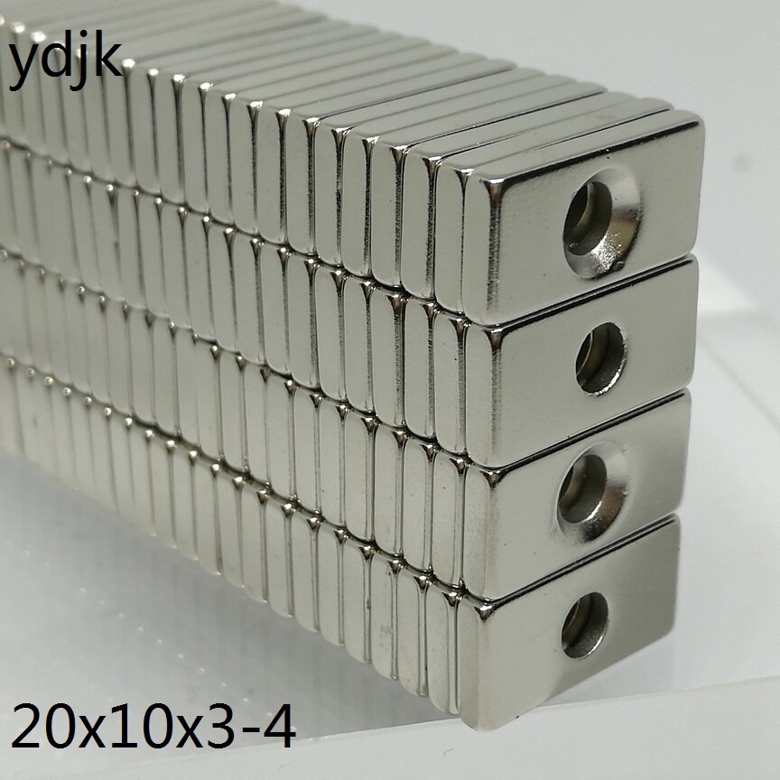 10 20 50Stks/partij N35 Blok Magneet 20X10X3 Gat 4 Super Mm Sterke Neodymium Magneet 20*10*3 Ndfeb Magneet