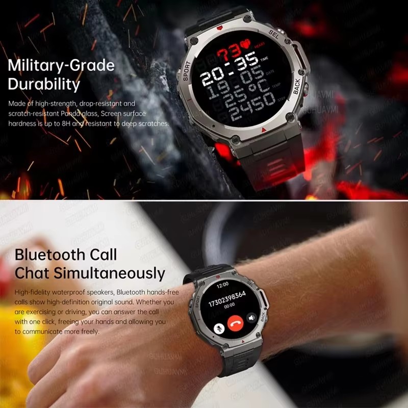 T-Rex 3 Wbudowany Dwuzakresowy GPS Wojskowy Smartwatch Męnarty Kompas Altimetr Barometryczny 10ATM i IP69K Wodoodporny 170+ Sportowy Smartwatch
