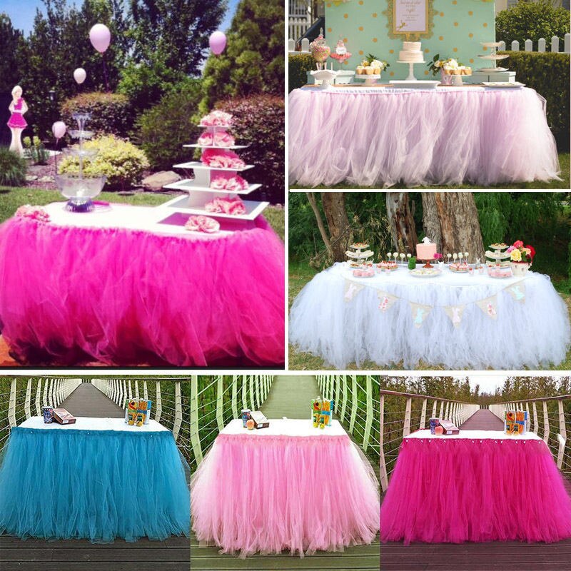 Falda de mesa de tul, mantel bonito, decoración para de cumpleaños de boda, faldas de mesa de princesa sólidas, ornamento encantador