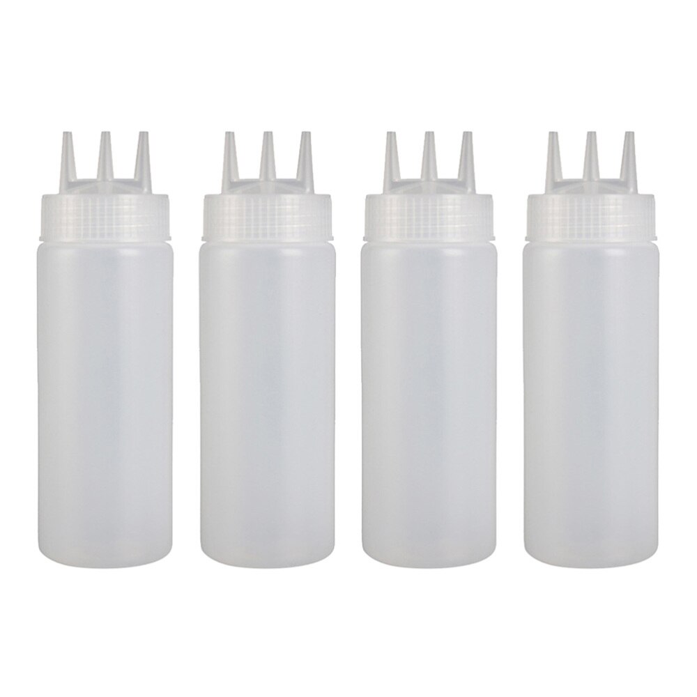 4pcs Jam Squeeze Bottles 3-hole Tomato Sauce Dispensers Kitchen Gadget for Salad Dressing Mustard (White, 12oz, 360ml): White 360ml