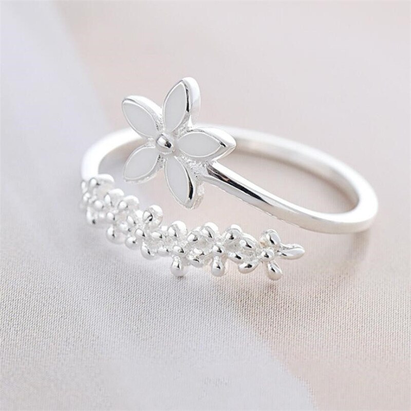 Anillo de plata de primera ley con forma de flor para mujer, sortija, plata esterlina 925, cristal, sin alergia