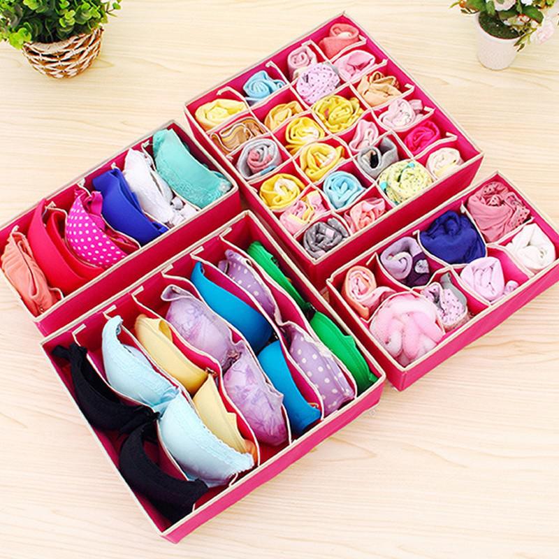 4pcs/Set Underwear Bra Organizer Storage Box 3 Colors Drawer Closet Organizers Boxes For Underwear Scarfs Socks Bra Multi Size: Rose red 4pcs set
