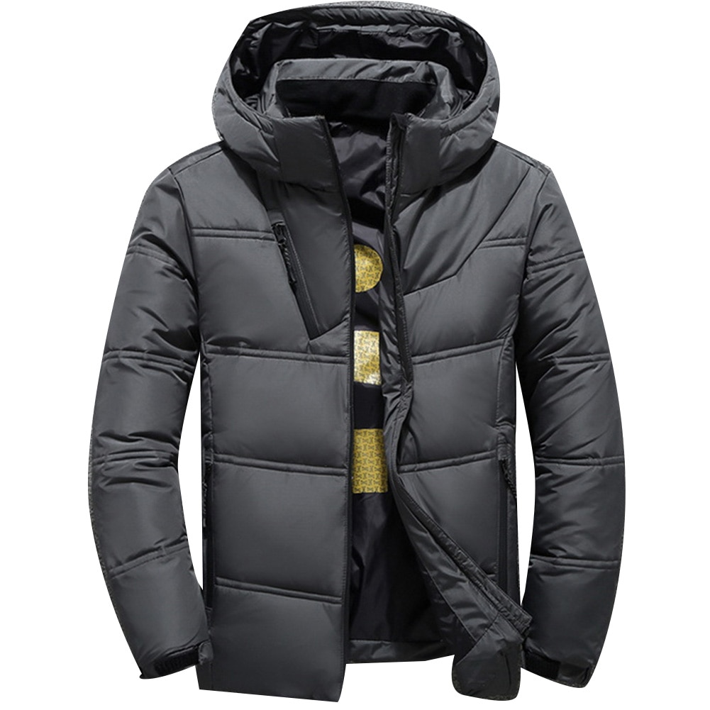 Men's Winter Solid Color Zipper Warm Hooded Down Jacket Outdoor Sport Parka Coat: Dark Gray / XL