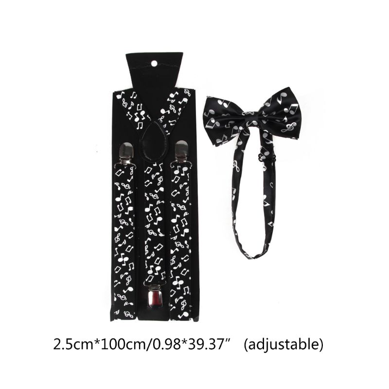 Ensemble Bretelles Et Nœud Papillon Noir Blanc Motif Piano - Ceinture Réglable Y Pour Homme, Parfait Pour Fêtes Et Costumes