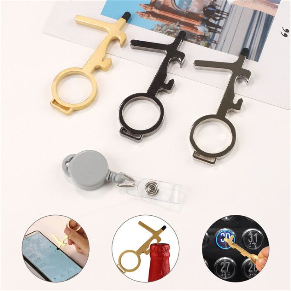 Touch Screen Buttons Edc Door Opener Hygiene Hand Antimicrobial Contactless Press Elevator Tool Portable Door Opener Keychain