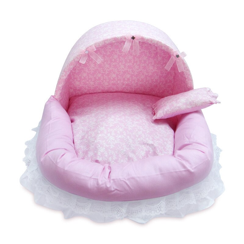 Luxury Princess Dog Bed Warm Fleece Lace Puppy House Pet Cozy Nest Kennel Sleep Cushion Washable Cat Dog Beds Dog Sofa Mat: Pink / 38x34x30cm