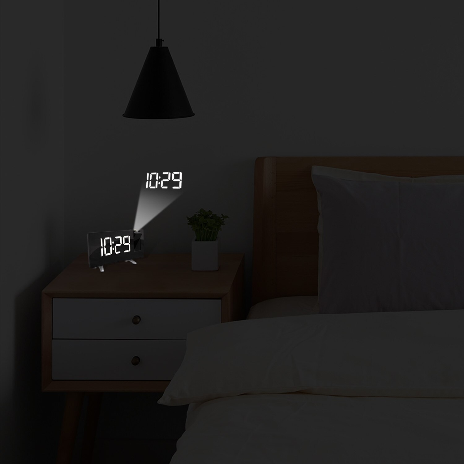Digital projektor radio väckarklocka snooze timer led display bred böjd skärm usb laddning 180 grader bord vägg fm radio klocka