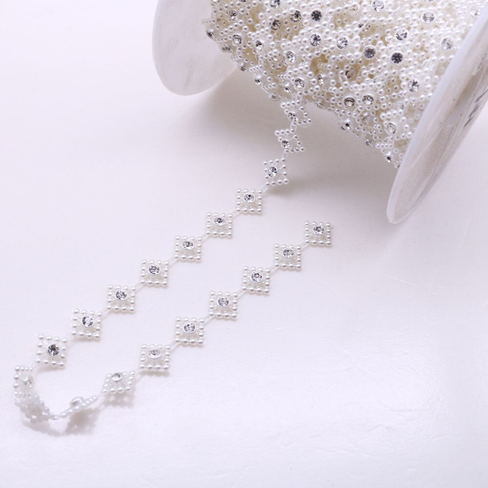 9mm brede witte 1YD Parel bloem strass ketting trim kleding applique naaien diy SZ015