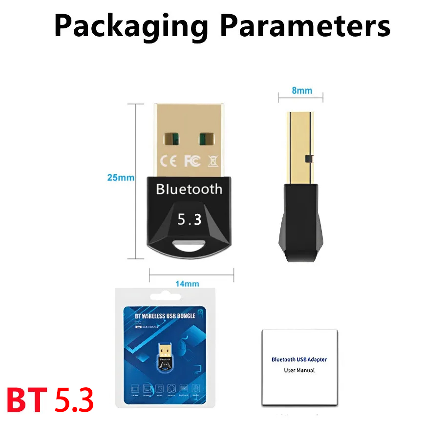 5.4 USB Bluetooth Adapter Wireless 5.3 5.0 Bluetooth Dongle Receiver for PC Laptop Win 11/10/8//7 Headset Speaker Keyboard Mouse: black