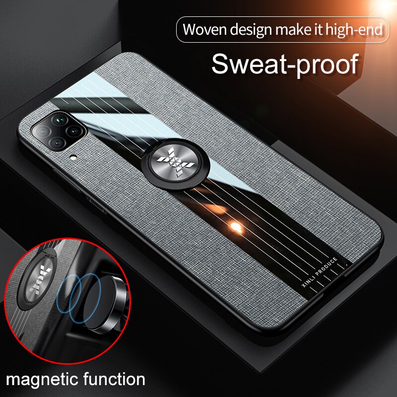 Für huawei p40 lite fall luxus magnetische ring halter tuch stoff stoßfest zurück abdeckung für huawei p 40 lite licht coque fundas