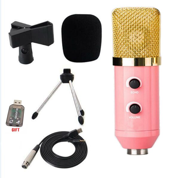 MK-F100TL micrófono con cable micrófono condensador USB grabación de sonido micrófono con soporte para chatear Karaoke Laptop Skype: pink