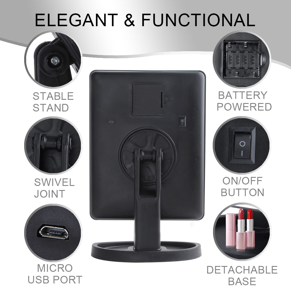 Vanity Mirror Touch Screen 22 LED Light Flexible 1X/2X/3X/10X Magnifying Makeup Mirror Cosmetic USB Or Battery Use Adjustable