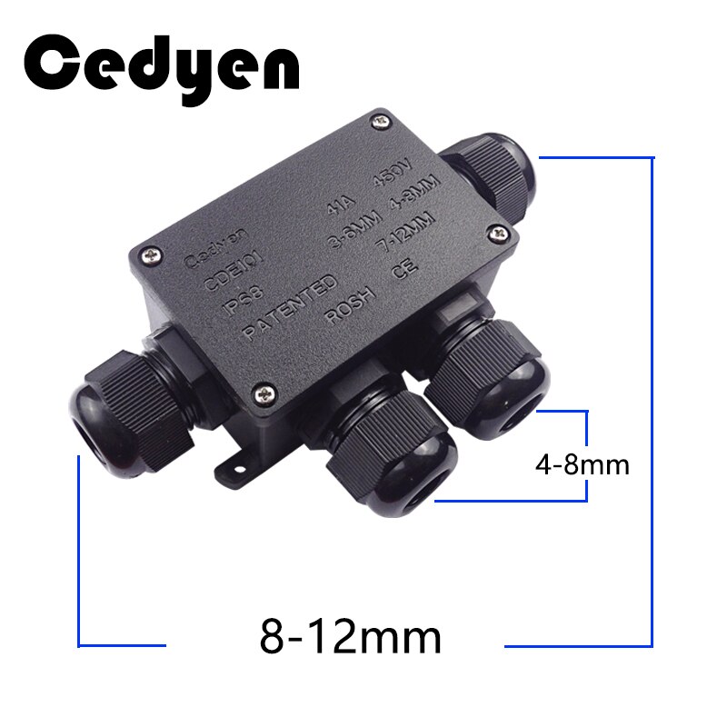 Waterproof Junction Box Electrical Case Cable Wire Connector Four 4 Way IP68 Black Sealed Plastic Small Underwater with Terminal: 2  4 8MM  2P  8 12MM