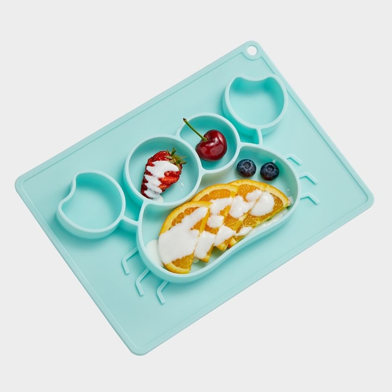 Plato de silicona con ventosa para niños, plato de alimentación de Gel de sílice con dibujos de cangrejo y ballena