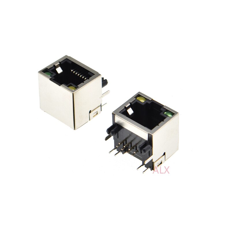 10 stk  rj45 netværk ethernet hunstik med lys ret vinkel 56 8 p 8c hun jack stik