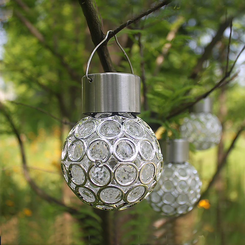 LED Solar Power Glass Ball Crystal Hanging Color Changing Light Bulb Decoration Light For Outdoor Garden Courtyard Tools