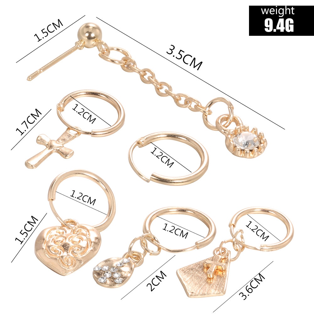 Kmvexo Vintage Gouden Bal Cross Hart Geometrische Earring Sets Voor Vrouwen Punk Crystal Pearl Stud Oorbellen Sieraden