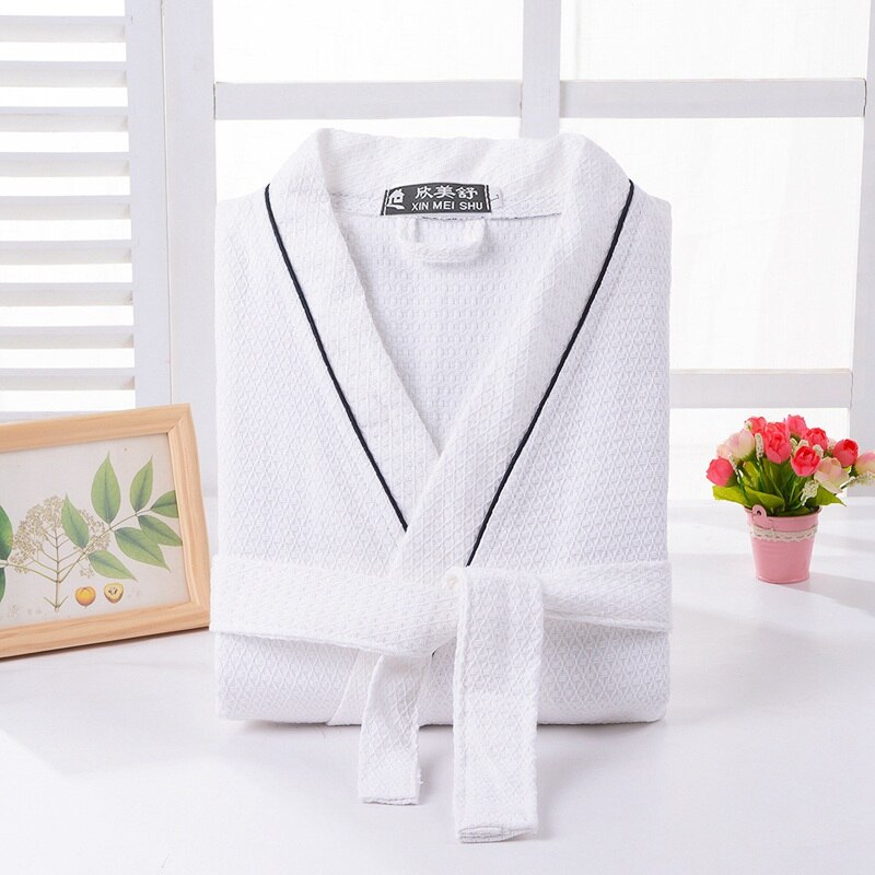 Kimono morgonrock herr v-ringad bomull badrock herrrock sparock hane plus size xxl pyjamas traditionella nattkläder vår sommar: Vit-svart linje / L