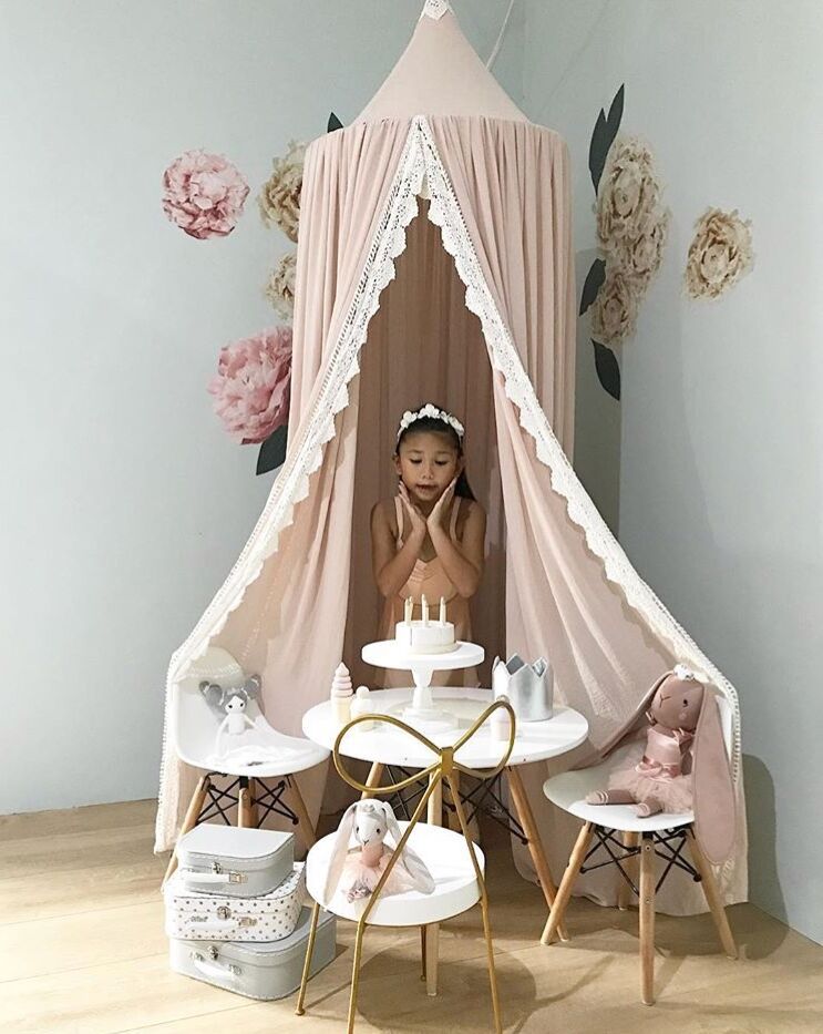Rond babybed, klamboe, koepelvormig, hangend, katoenen bedhemel, prinsessenbed, mooi gordijn voor hangmat, babykamerdecoratie, kinderkamer, dossel: Roze