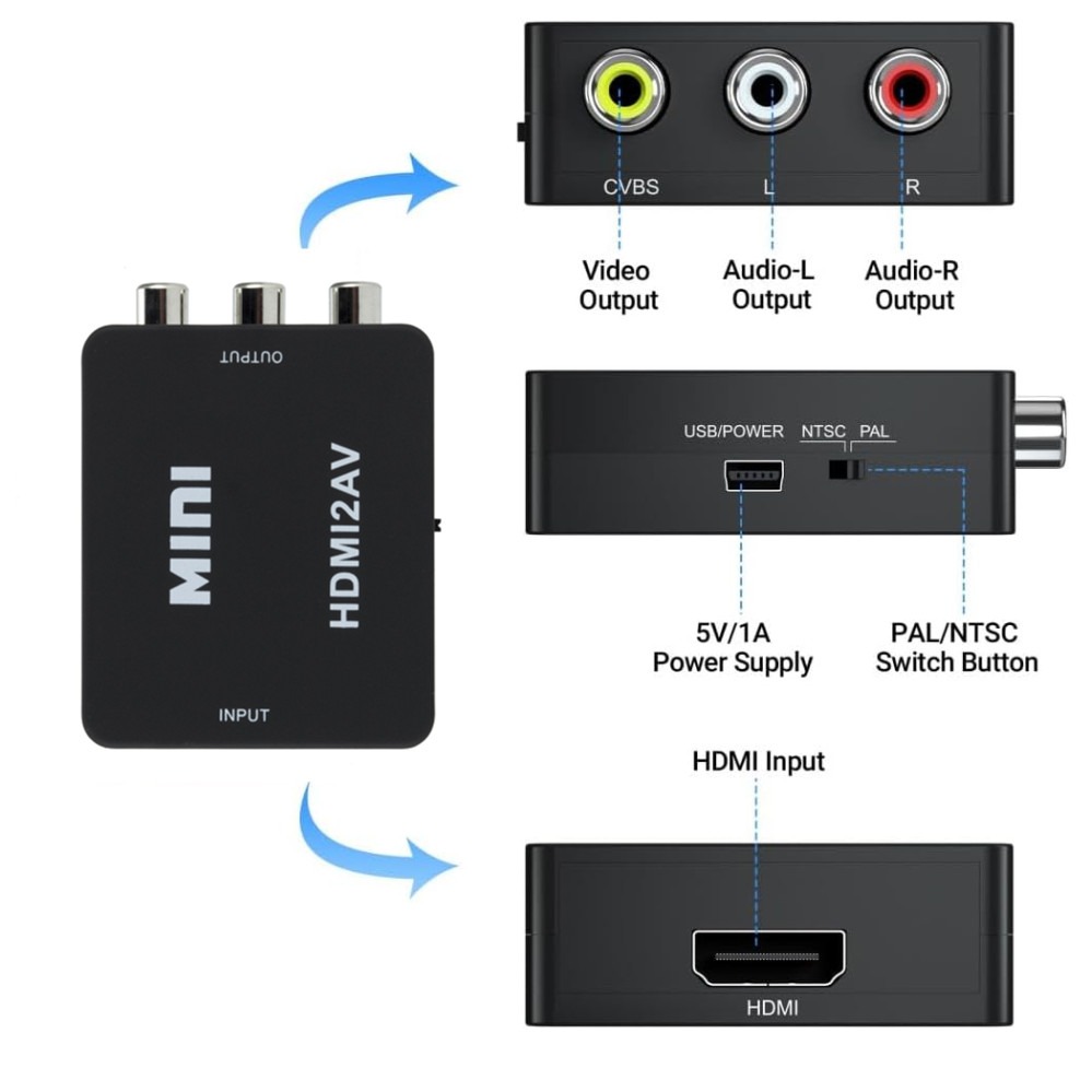 Hdmi-kompatibel til av rca-adapter hdmi-kompatibel rca av cvsb lr-videokomposit av-scaler-konverter til pc hdtv-projektor