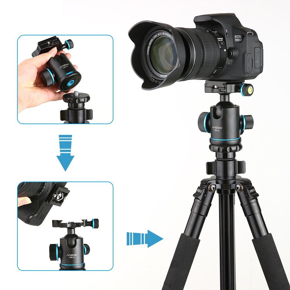 Andoer TB81X Tripé Bola Cabeça 360 Graus de Rotação Panorâmica Bola Cabeça para DSLR Camera Tripod Monopé Bola de Cabeça Deslizante