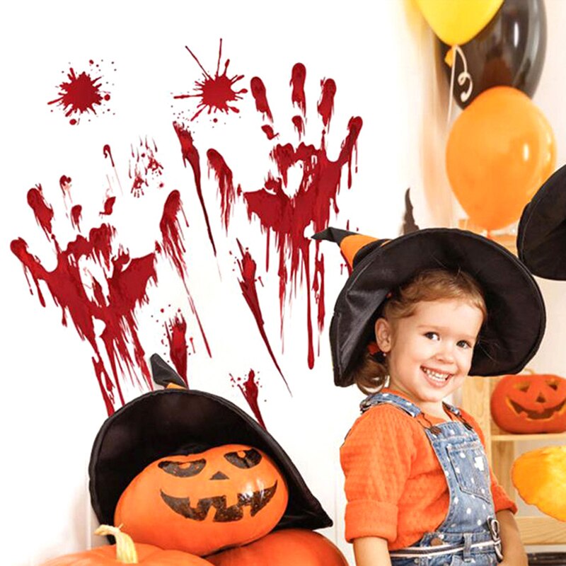 Horror Decal Blood Handprint Glass Window Sticker Halloween Decor Wall Stickers