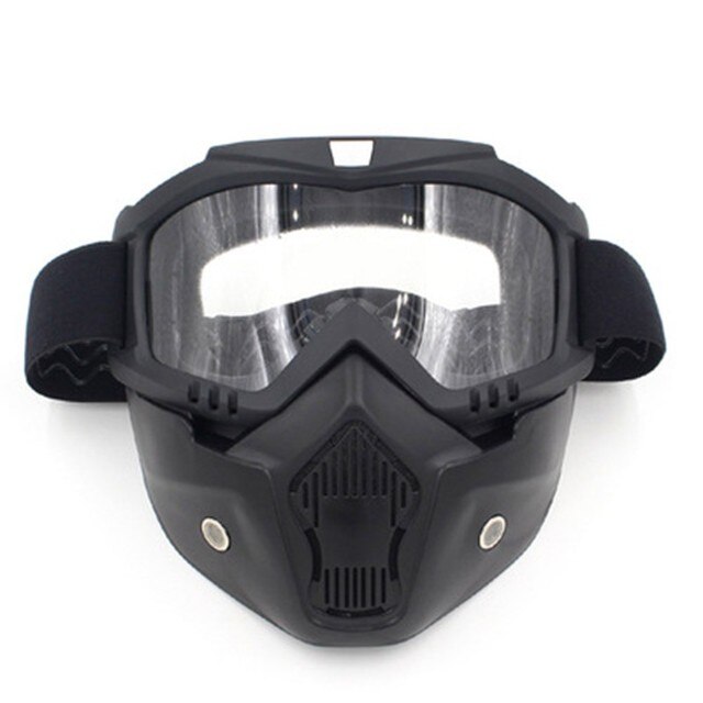 Skid snowboard mask snöskoter skidglasögon vinter vindtät glasögon med munfilter snowboard mask män kvinnor: Transparent