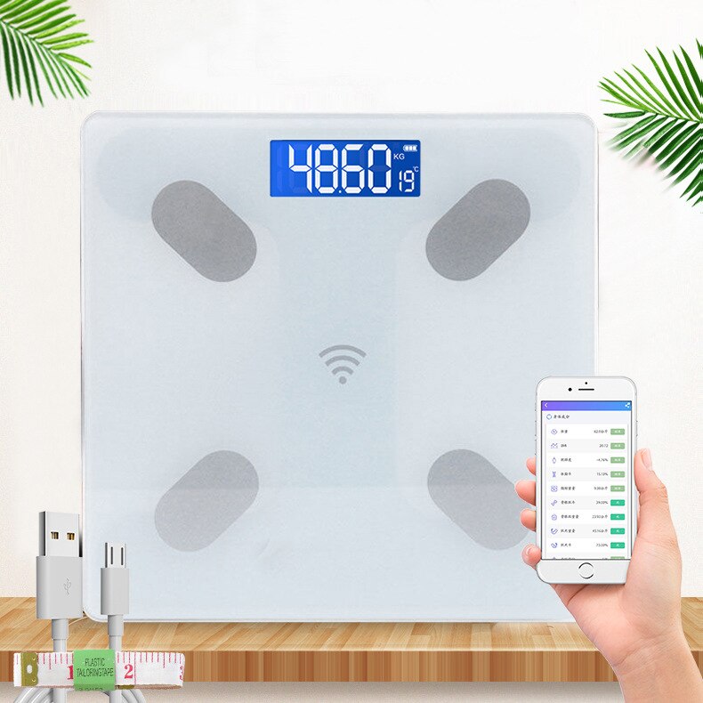 Digital Body Fat Scale BMI Weight Scales Bluetooth Body Fat Measurement Device Smart Body Weight Analyzer Bathroom Floor Scale: white charge style2