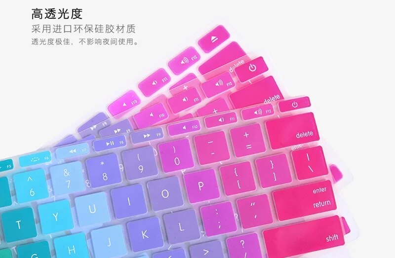 Rainbow US English letter colorful Silicone keyboard cover for macbook air 12 Pro 13 Non Touch Bar A1708