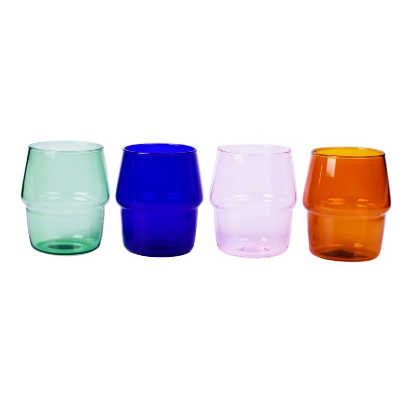Fargerike Glassbeger - 101-200ml - Varmebestandig glass - Melk, Kaffe, Øl glass