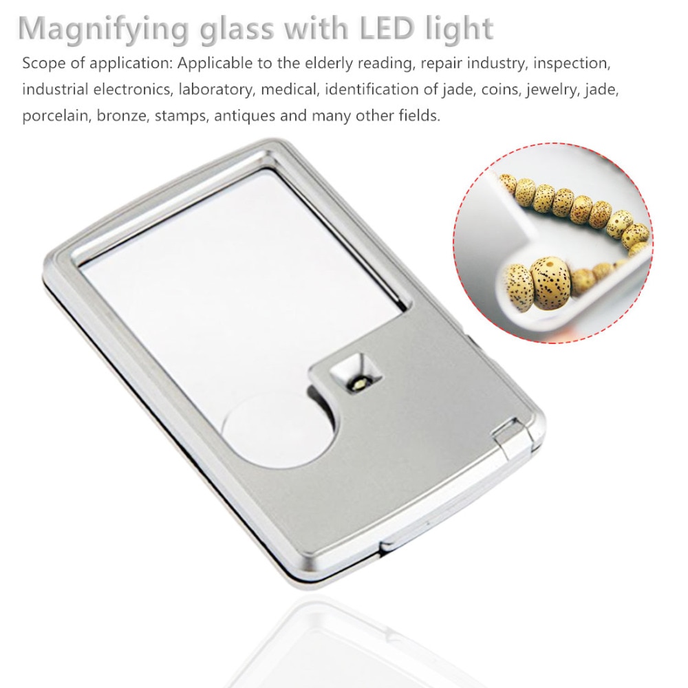 Vierkante Microscoop 3X 6X Vergrootglas Credit Card Eye Loep Vergrootglas Glas Met Led Light Leather Case Voor Juwelier/Lezen glas