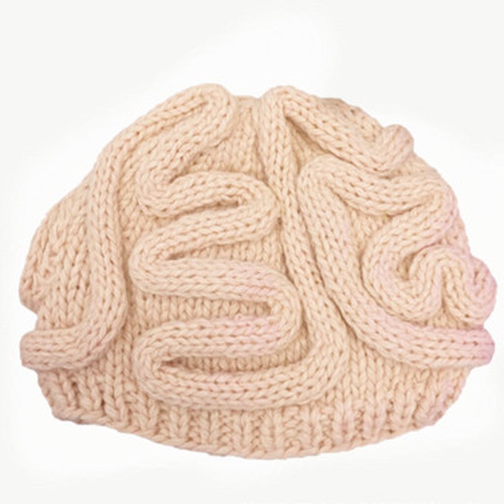 Hand Knitted Personality Brain Hat Kids Adults Crochet Beanie Cool streetwear Cerebrum Cap gorras para hombre casquette homme: Beige
