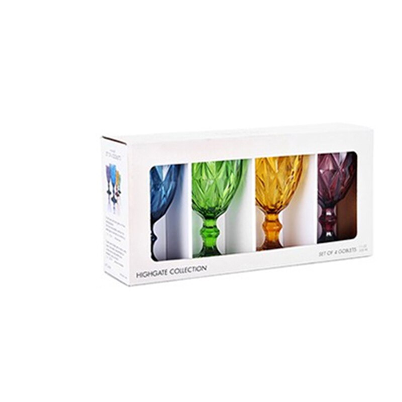 4 st set 330ml flerfärgad relief rödvinsglas kopp graverad prisma blandad färg fotbägare cocktailglas whiskykoppar