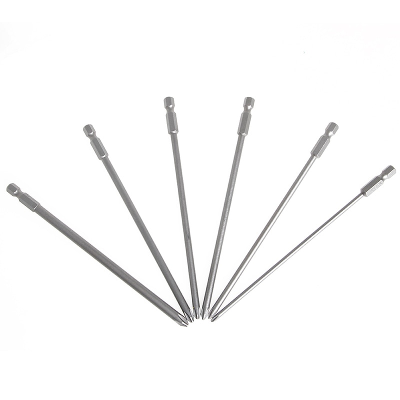 6Pcs/Set 1/4'' Shank 150mm Long S2 Steel Magnetic Hex Cross Head Screwdriver Bit