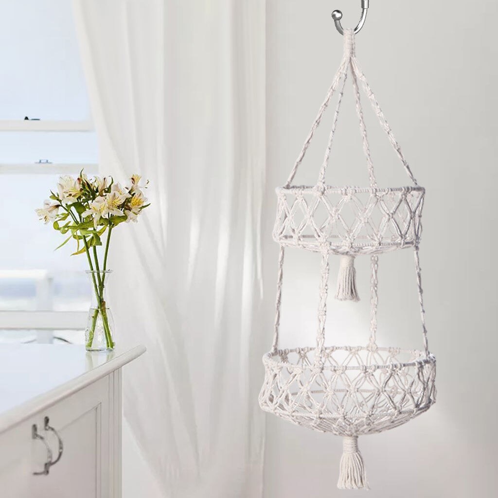 Ing cesto di frutta con nappe intrecciato a mano cesto di verdure pianta ing Pot per cucina: Two Tiers